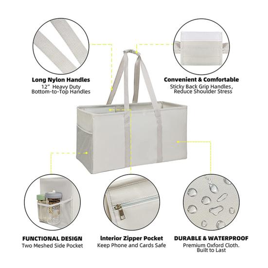 Многоразовая сумка для продуктов, складная хозяйственная сумка для покупок, вместительная, застежка-молния, водонепроницаемая, многофункциональная сумка-тоут с сетчатыми карманами