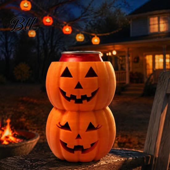 Festive Drinkware Accessories Halloween Ghost Pumpkin Drink Holder for 12oz Cans, Double Stacked Beverage Can Cooler Party, 3D Printed Heat Insulation