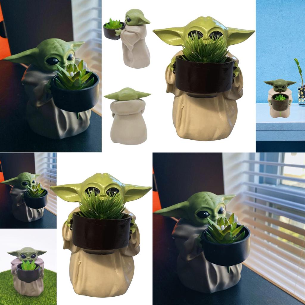 Creative Baby Yoda Cartoon Plant Pot With Water Drainage For Home And Office Decor