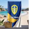 Leeds United Personalized Printed Beach Towel Soccer Logo Support Custom Name Text Absorbent Towel For Sport Travel Special Gift