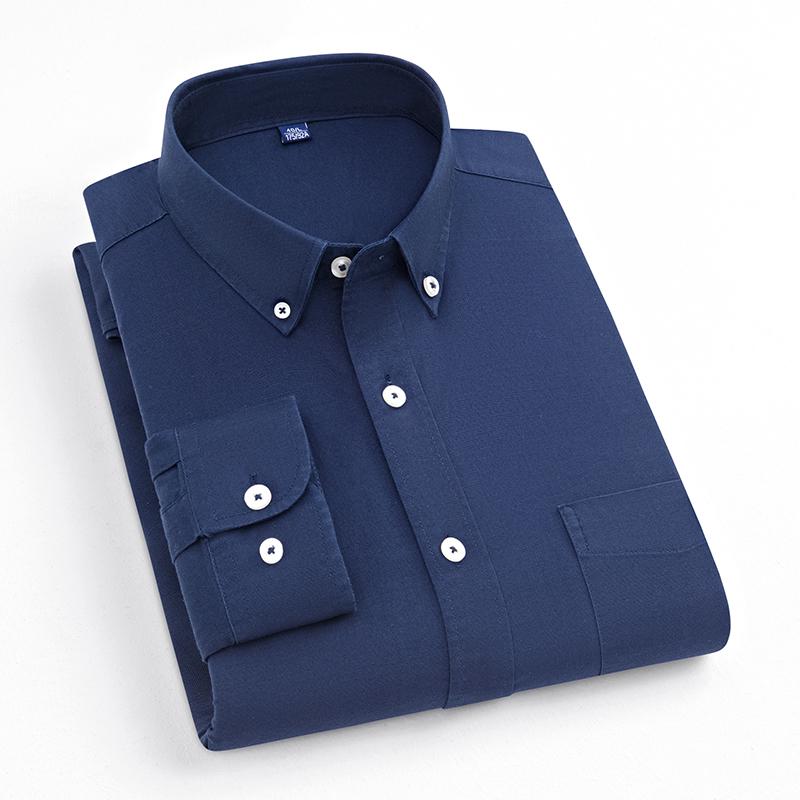 Elastic Cotton Oxford Men Solid Shirts Long Sleeve Business No-iron High Quality Classical Shirt Male Button Collar