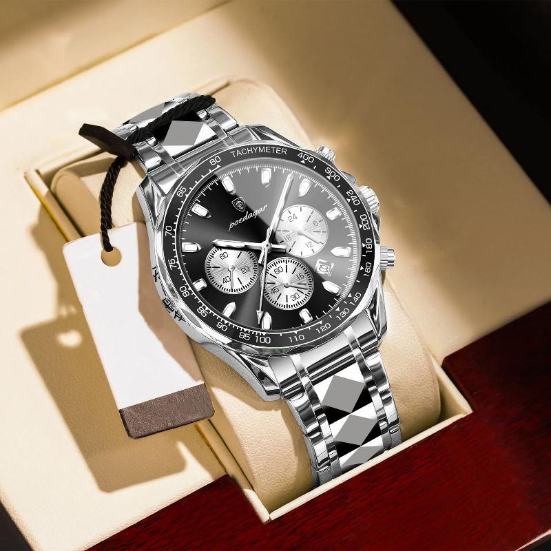 POEDAGAR Роскошные мужские наручные часы Водонепроницаемые светящиеся часы-хронограф для мужчин из нержавеющей стали Мужские кварцевые часы Мужские подарки Reloj Hombre