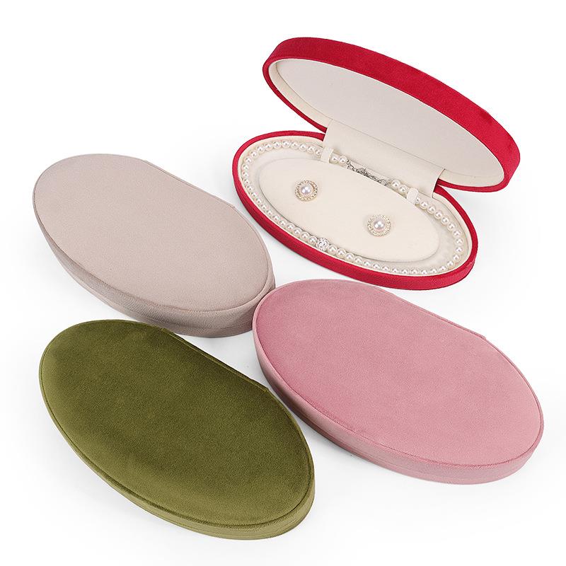 Oval Pearl Necklace Packaging Box High-end Sense Gift Box for Mother Earrings Chain Storage Flannel Jewelry Box