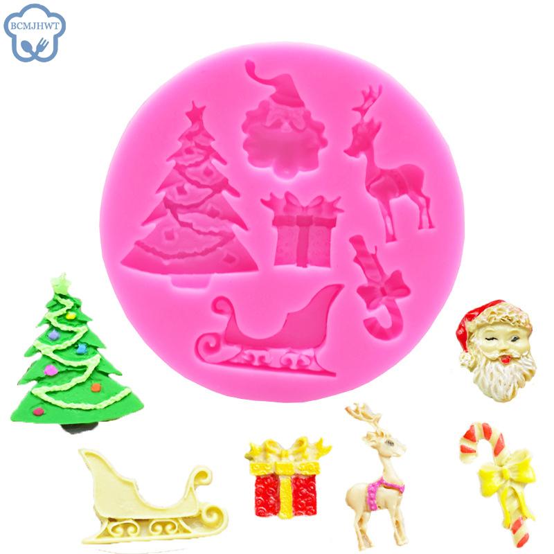 Xmas Christmas Snowman Deer Tree Silicone Mold Kitchen Baking Navidad Chocolate Candy Clay Making Cake Decoration Accessories