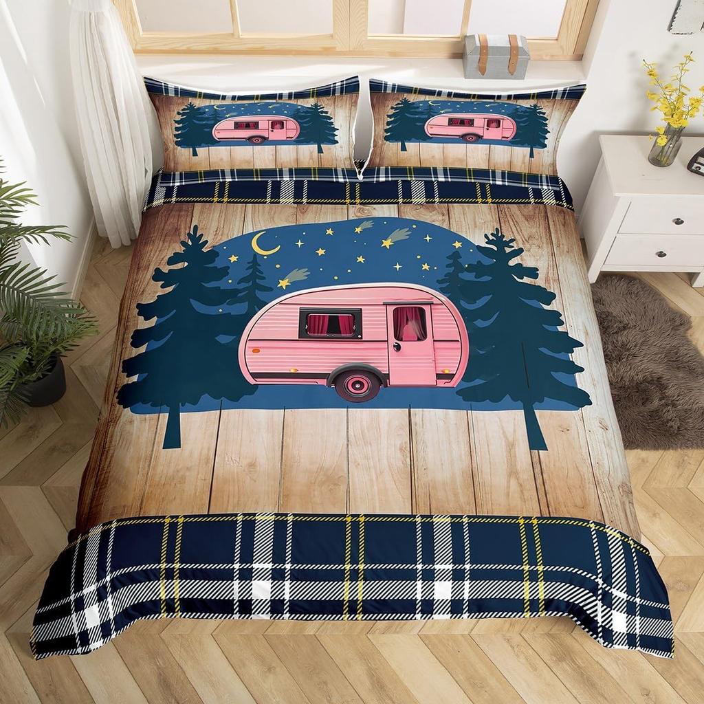 Hand Painted Mountain Decor Duvet Cover Set Queen King Size Happy Camping Kids Bedding For Boys Girls 3 Pcs With 2 Pillowcases