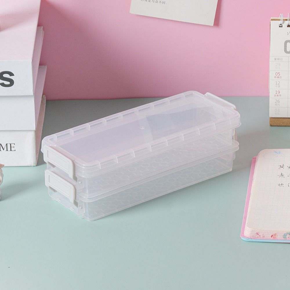 Portable Transparent Double-layer Pencil Case Large Capacity Multi-function Desktop Storage Box Glasses Case Stationery Box