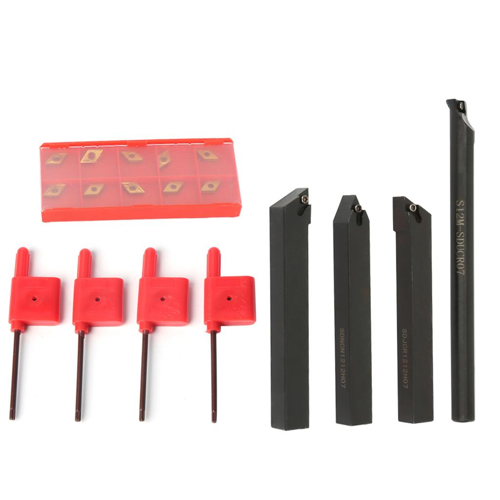 10pcs DCMT070204 Carbide Inserts Blades 4Pcs 12mm Straight Shank Boring Bar 4Pcs Wrench
