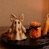 Patchwork Ghost Halloween Decor Handmade Ghost with Pumpkin Bucket And Floral Bow Vintage Tabletop Ornament for Shelf Home Decoration
