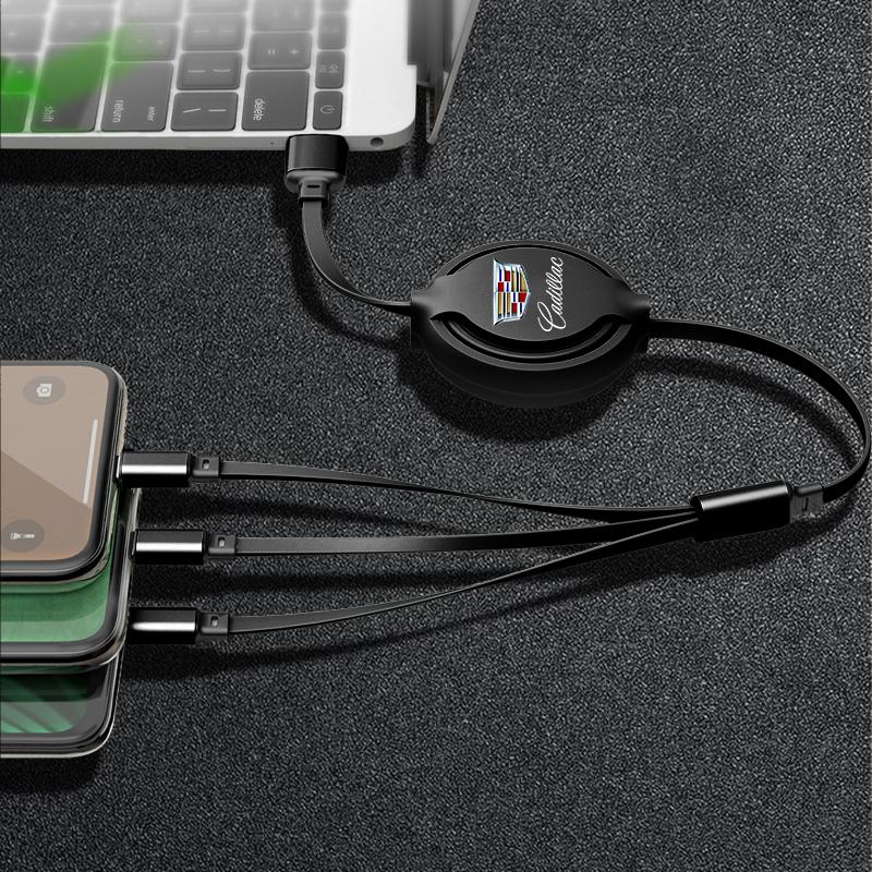 3-в-1 Выдвижной Кабель для Быстрой Зарядки и Передачи Данных USB Android Type-C IPhone Автоаксессуары Для Cadillac XT5 XTS CTS BLS SLS DTS SRX Escalade Tiburon Deville