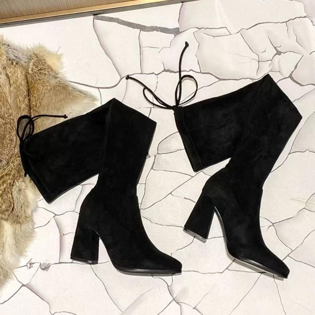 High Heel Boots Skinny Elastic Boots Fleece Women's Boots Long Boots Women's Over Knee Thick Heel Skinny Boots 2025 Autumn and Winter