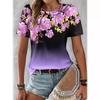 2025 New Women's Round Neck Short Sleeved Women's Summer Sweet Flower 3D Printed T-shirt Loose and Versatile Casual Women's Top