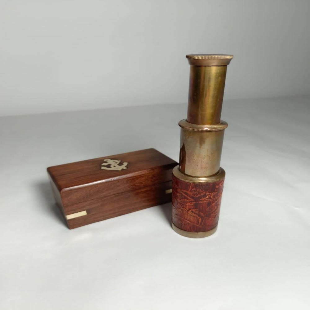 Handmade Brass Telescope 15cm - Antique Nautical Telescope with Wooden Storage Box