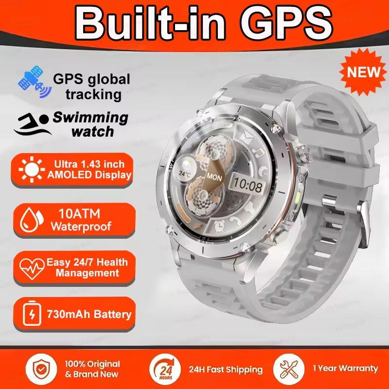 2026 Новые уличные военные умные часы для мужчин GPS-трекер Водонепроницаемые 730 мАч Здоровье Звонки Спортивный фитнес-браслет GPS-трекер Часы Для плавания