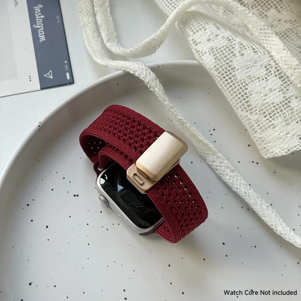 Плетеный ремешок для Apple Watch Ultra 2 49 мм 40 44 мм 45 мм 46 мм 41 мм 38 мм Магнитный нейлоновый браслет iWatch серии 10 9 8 7 6 se