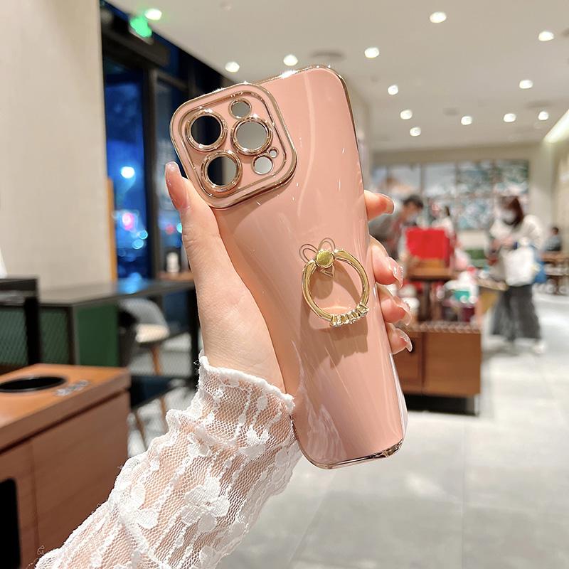 Мягкий чехол для телефона с гальваническим покрытием и сердечком для Iphone 11 12 13 Pro Max Xs X Xr 7 8 Plus, защитный чехол с кольцом-держателем для камеры