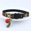 Classic Adjustable Cat Collar, Jacquard Embroidered Plaid Cat Collar with Bells and Floral Pendant Prevent Loss Fits Pet Cats & Puppies