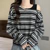 Navava Women Off Shoulder STripe DrawsTring Long Sleeve T shirT nT3202