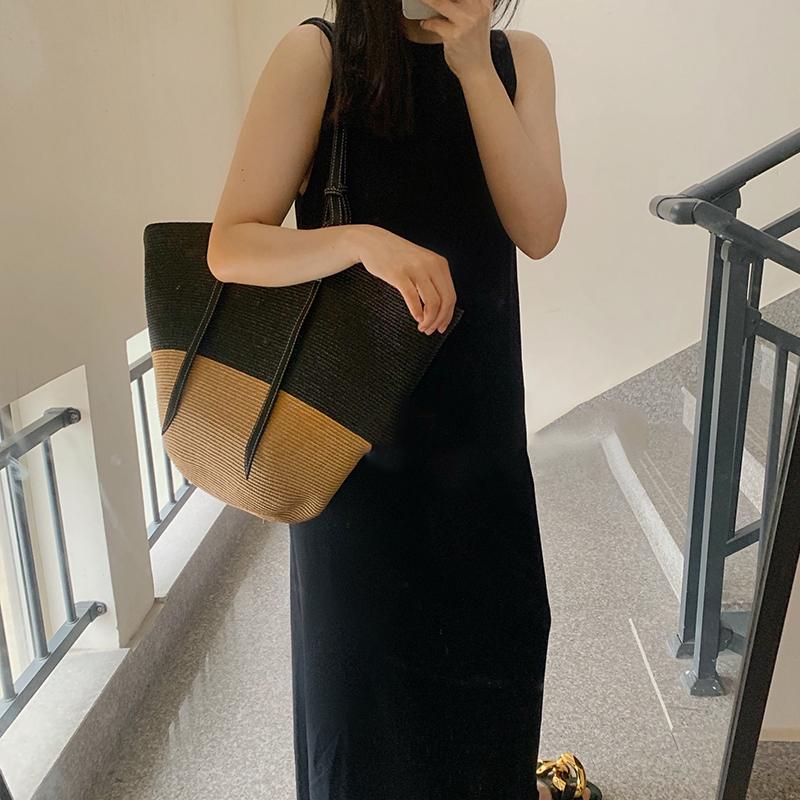 Летняя соломенная сумка-тоут женская большая вместительная сумка с ручкой из ротанга цветная пляжная сумка