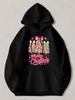 Black Pullover Hoodie with Colorful Christmas Tree And Bow Graphic Pink Merry Christmas Text Print Festive Holiday Sweatshirt for