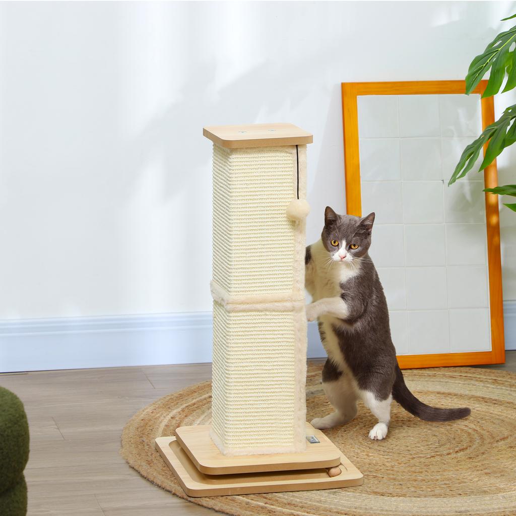 3 In 1 Cat Scratching Post 67cm Cat Scratcher W Track Ball Toy Oak Tone