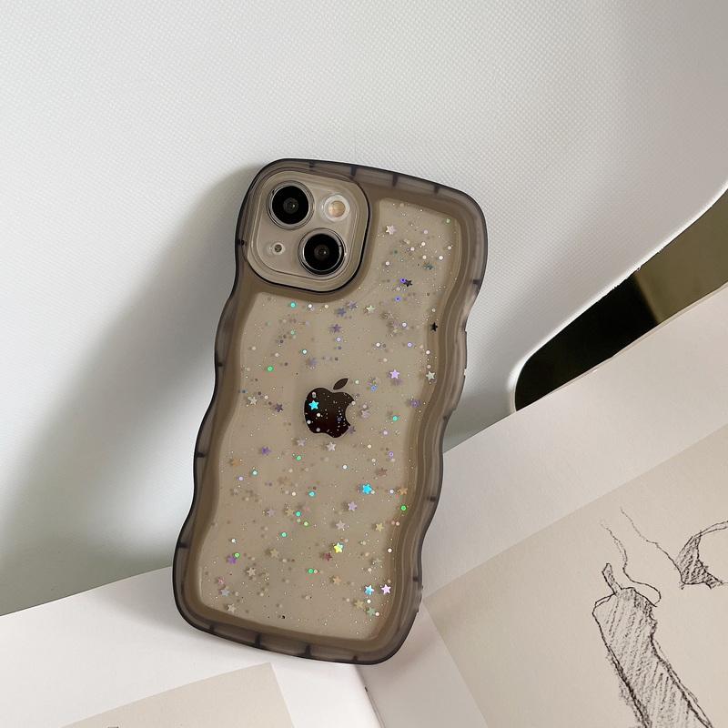 Чехол Curly Wave Frame для iPhone 16 Pro 15 14 Plus 13 12 Pro Max 11, ударопрочный, прозрачный, гибридный, с каплями клея, блестящий бампер