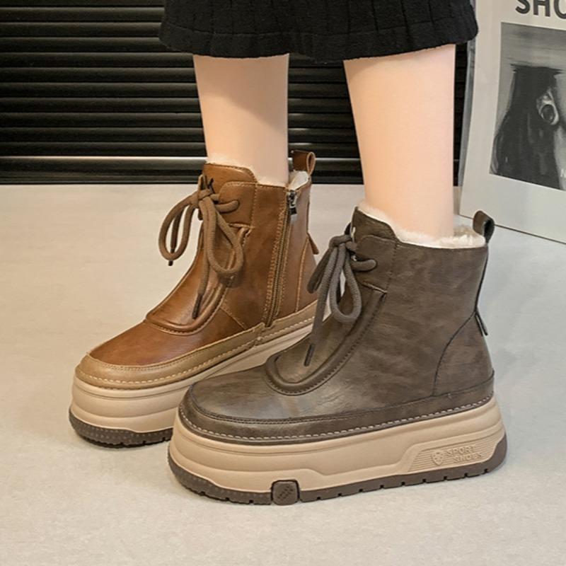 Ботильоны женские на платформе, модные зимние теплые плюшевые туфли, зимние повседневные удобные туфли, трендовые спортивные туфли на шнуровке для ходьбы, женские ботинки