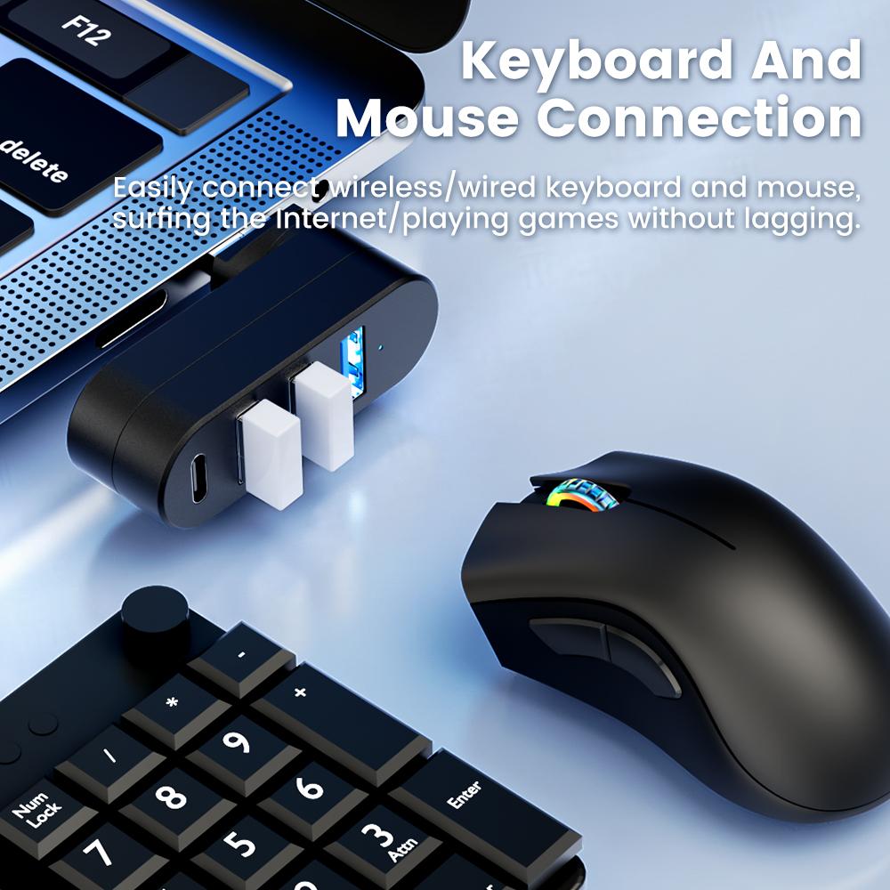 4-портовый USB 3.0 хаб с поворотом на 90° и 180°, 3 порта USB-A, 1 порт USB-C, передача питания и данных для ПК, компьютера, ноутбука, автомобиля, iMac, MacBook Air Pro, адаптер