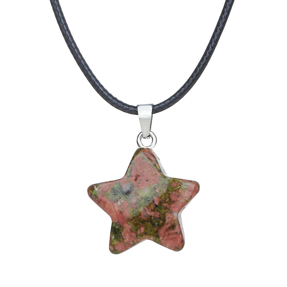 Natural stone star pendant, Xiuyu, blue patterned stone, pentagram necklace, jewelry