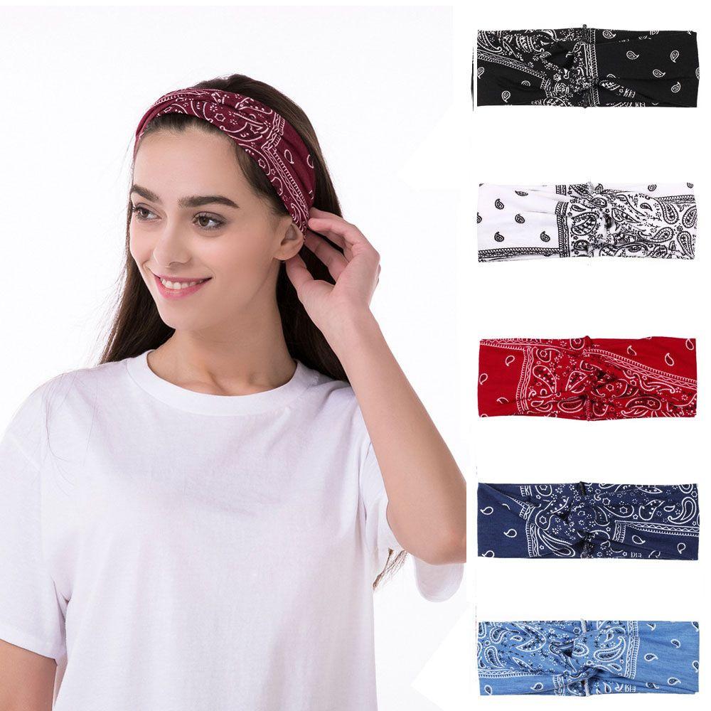 Sweet Elastic Girls Women Hair Accessories Cashew Flower Print Bandanas Turban Headband Hairband