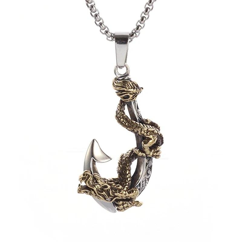 Retro Ethnic Chinese Zodiac Dragon Pendant Gold Color Necklace Men and Women Punk Style Jewelry Gift