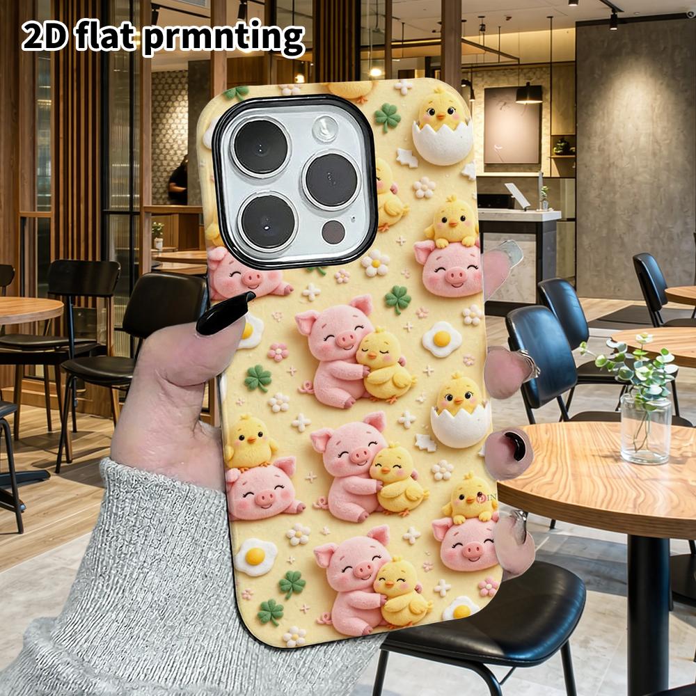 Phone Case: 2D flat design suitable for iPhone 18 17 16 15 14 13 Pro film protective case, couple style, little pig and chick, Christmas and Halloween