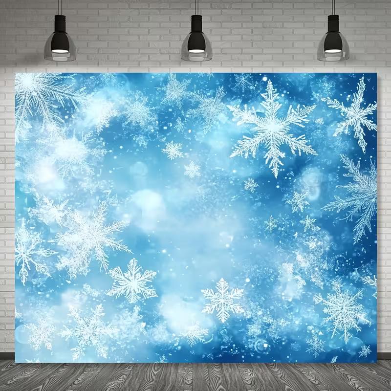 2D Frosty Blue Snowflake Mist Background Tapestry Holiday Home Decor Fabric