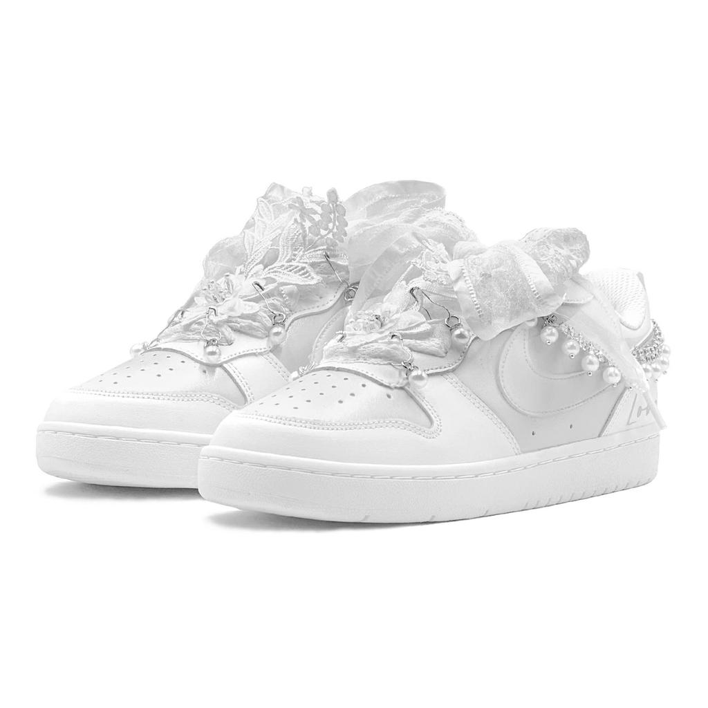 Nike Court Borough GS Couple's, Romantic Favor, Ballet Love Song, Pearl, Premium Aesthetic Low top Skateboard Shoes BQ5448-100(TeamS2-S-BOX)