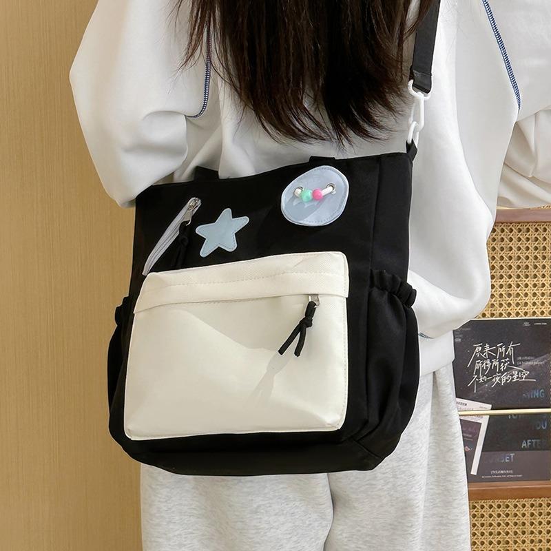 Сумка на плечо в стиле колледжа, контрастных цветов, для поездок на работу, портативная сумка-тоут большой вместимости, милая маленькая свежая студенческая сумка для занятий с репетитором