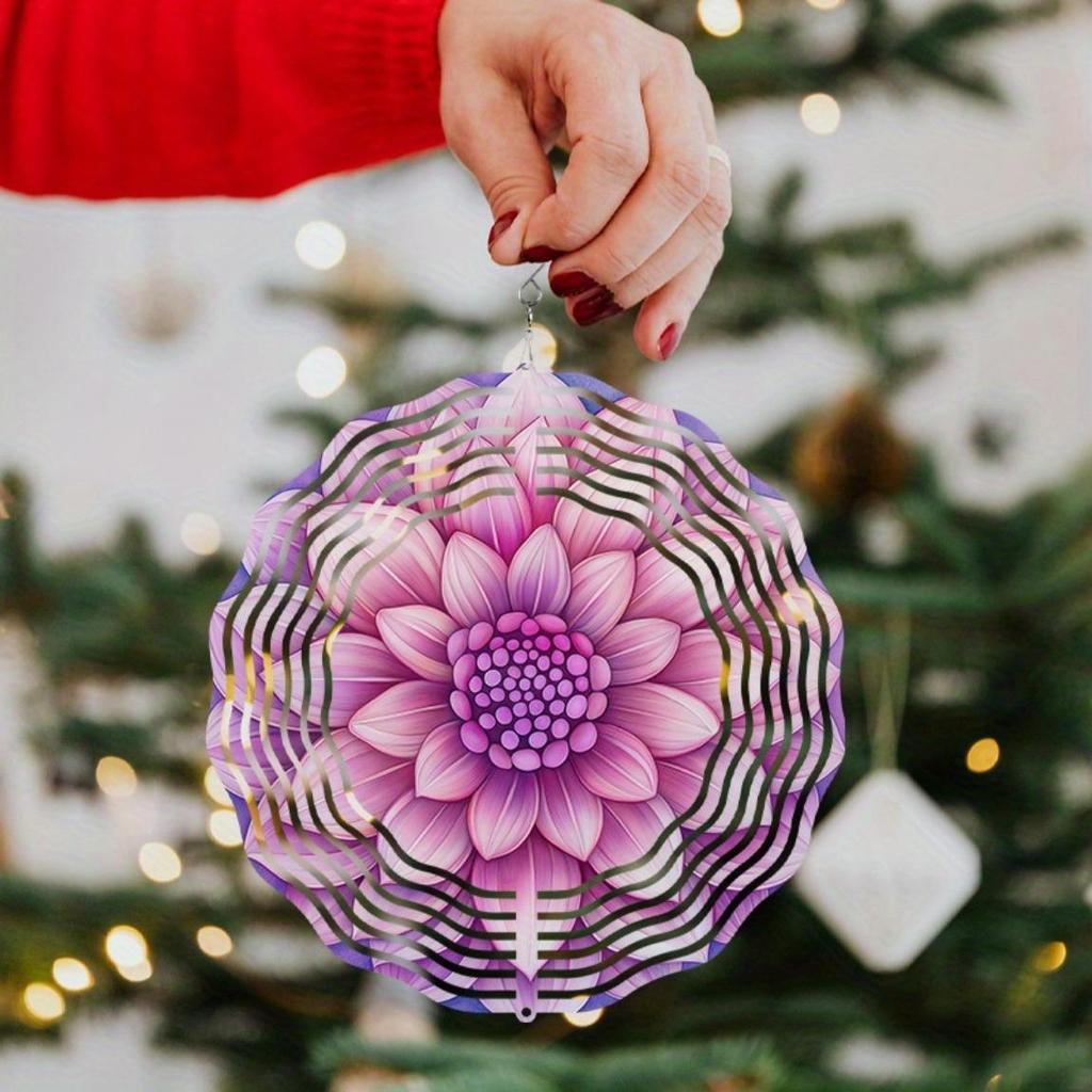 Purple Mandala Wind Spinner 10 Inch Metal Garden Decor with 360 Hook Reflective Outdoor Hanging Ornament for Spring Summer Fall Gift