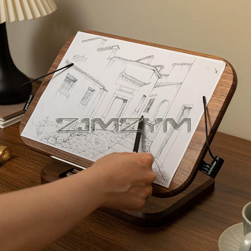 Reading Rack 360° Rotating Lifting Wooden Aluminum Alloy Reading Bookshelf Notebook Stand Adjustable Drawing Pad Holder