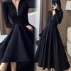 Платье женское осенне-зимнее элегантное с длинным рукавом, приталенное, с застежкой-молнией, с подъюбником, французское, высокого класса, с расклешенной юбкой