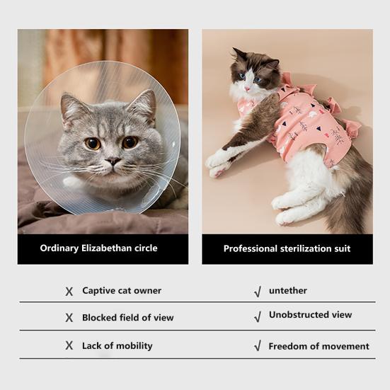 Cartoon Print Cat Recovery Suit Elastic Neck Back Bandage Breathable Cat Onesie Surgery Recovery Suit Female Cat Spay Recovery Suit