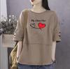 Женская хлопковая футболка большого размера с коротким рукавом и принтом сердца, повседневный пуловер