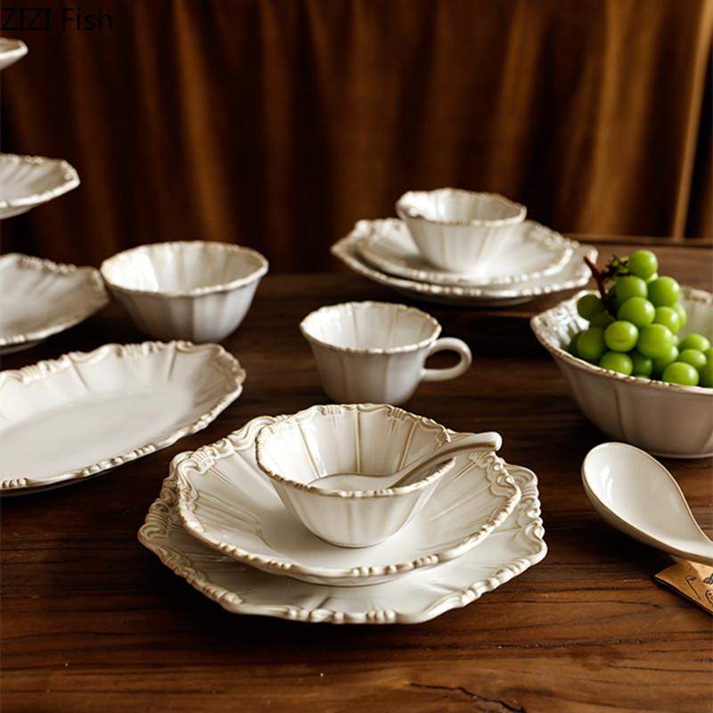 Винтажная керамическая тарелка для обеда, послеобеденный чай, димсам, десертная тарелка, ресторанные блюда, семейная вечеринка, стейк, тарелка, столовые приборы