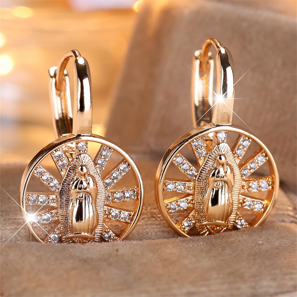 White Zircon Round Hollow Hoop Earrings For Women Vintage Gold Color Luxury Crystal Ear Buckle Wedding Jewelry Versatile Gifts