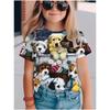 Футболка для девочек с 3D-принтом, милая футболка с графикой собаки, летняя, с короткими рукавами, повседневная, модная, с круглым вырезом, с короткими рукавами, детская одежда
