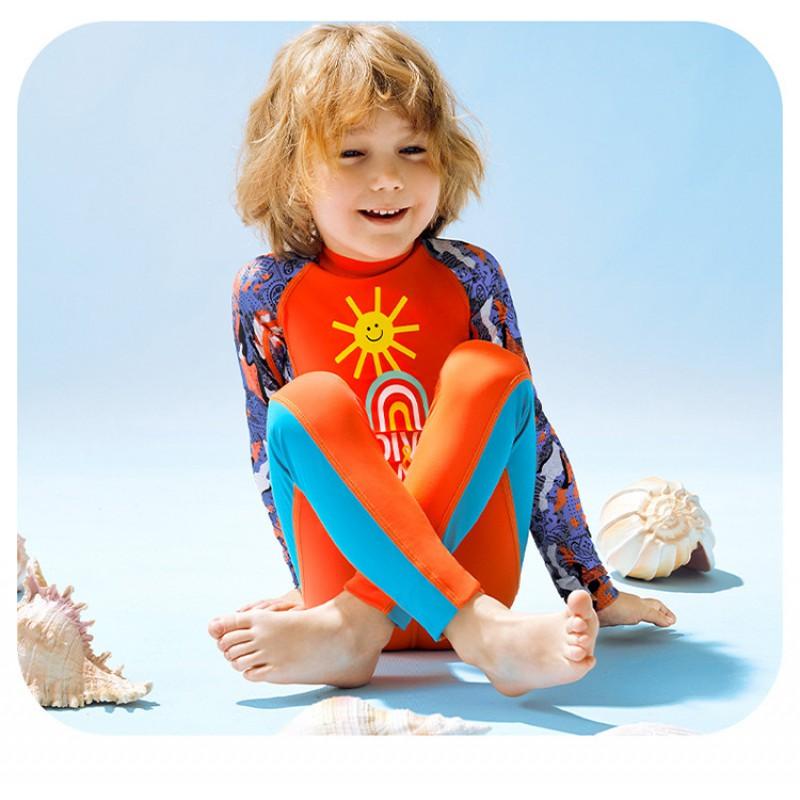 Boys UV Protection Long Sleeve One-Piece Swimsuit Swimming Training Water Sports Diving Suit