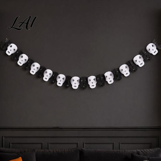 Thick Paper Festive Decorations 10FT Halloween Garland Spooky Skull Pumpkin Spider Hanging Bunting Bat Decor Banner Party Backdrop for Home,