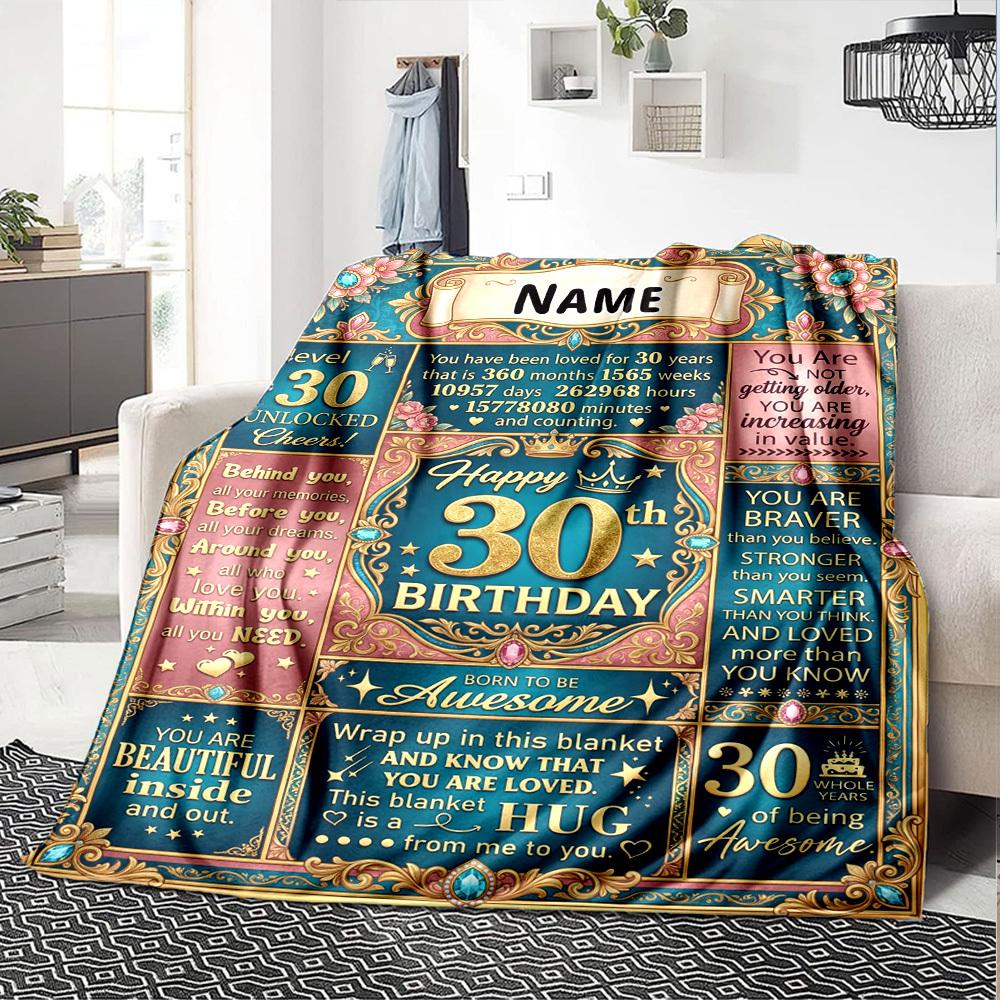 30Th Birthday Celebration Blanket Personalized Name Soft Warm And Versatile For Sofa Bed Office And Travel Machine Washable Comfortable In All Seasons
