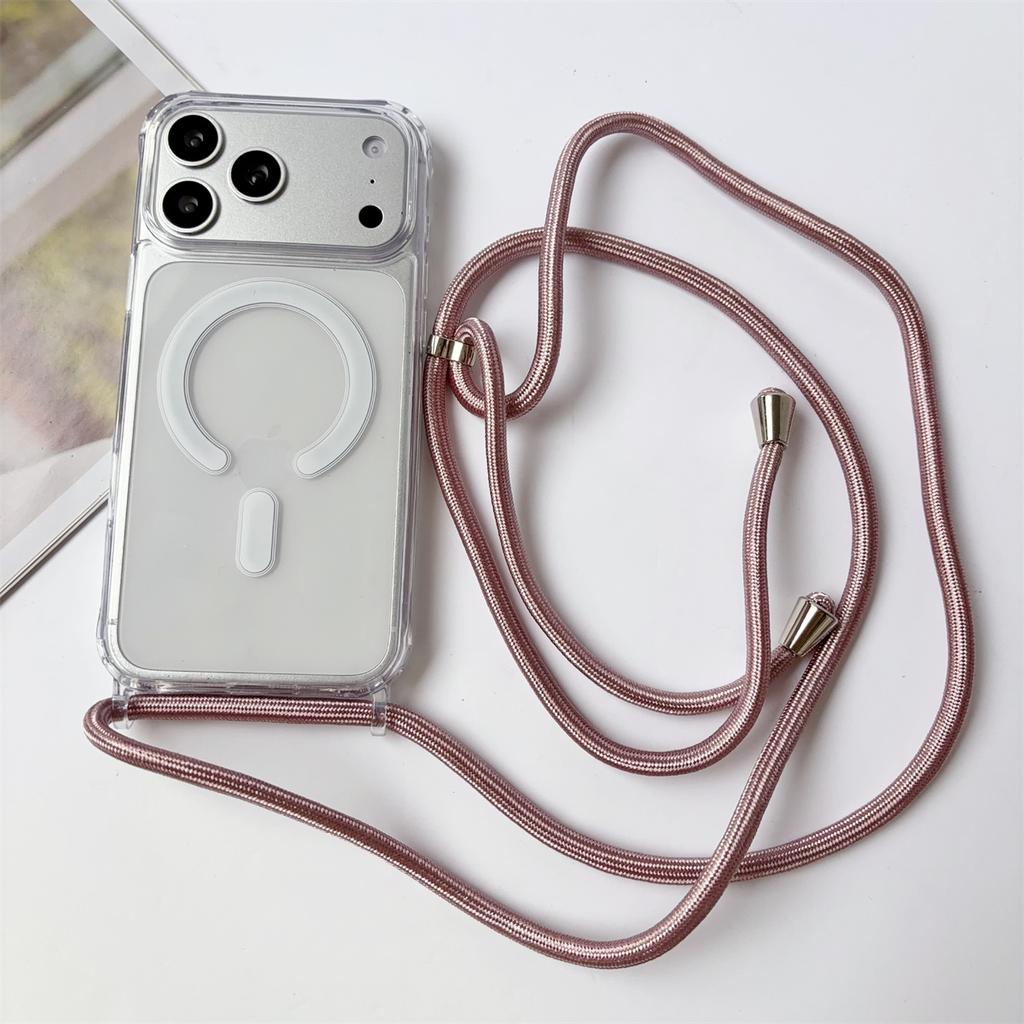 Crossbody Lanyard Clear Magnetic Phone Case for IPhone 17 Air 16 15 Plus 14 13 12 11 Pro Max for Magsafe Acrylic Hard Back Cover