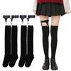 Женские чулки до бедра Eukkis с подвязками - Набор из 2 пар, Нескользящие хлопковые носки, Панк-стиль, Не сползают, Стройнящие, Эластичные, Удлиняющие ноги, Черные
