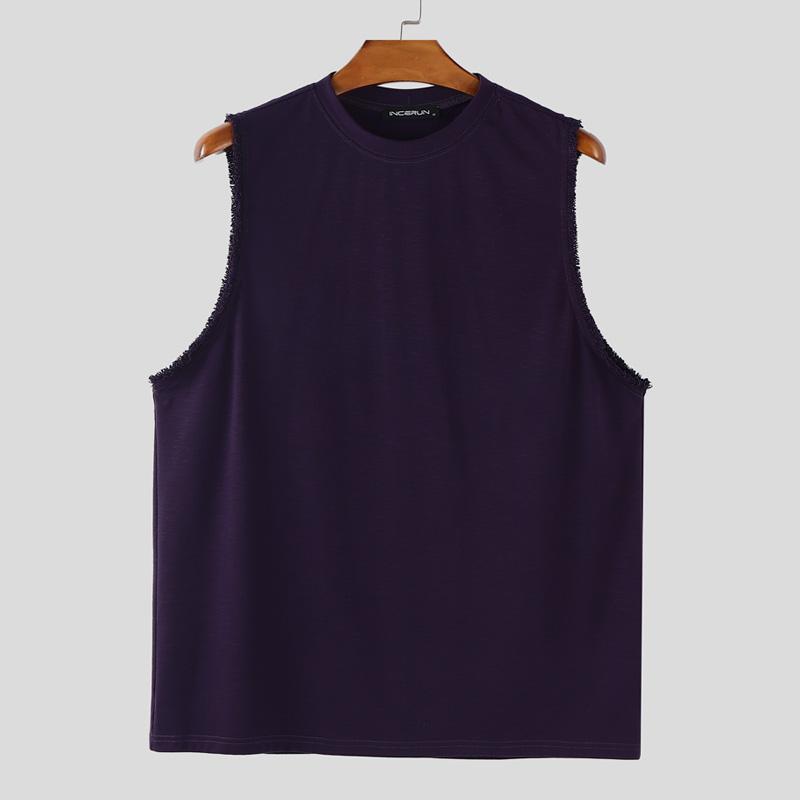 INCERUN Summer Men O Neck Tassel Sleeveless Casual Loose Tank Tops