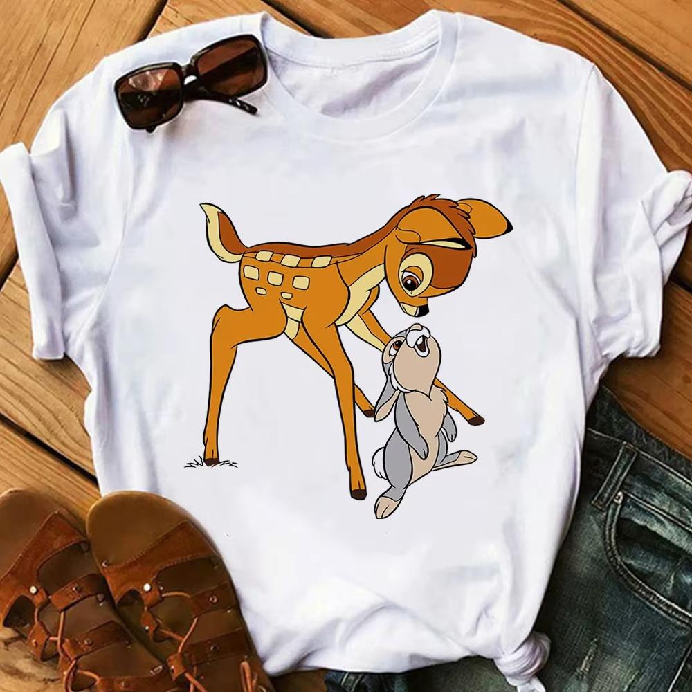 Cartoon Cute Bambi Printed T Shirt Fashion Women Casual Short Sleeves Streetwear Tshirt Summer Harajuku Tshirts Tops
