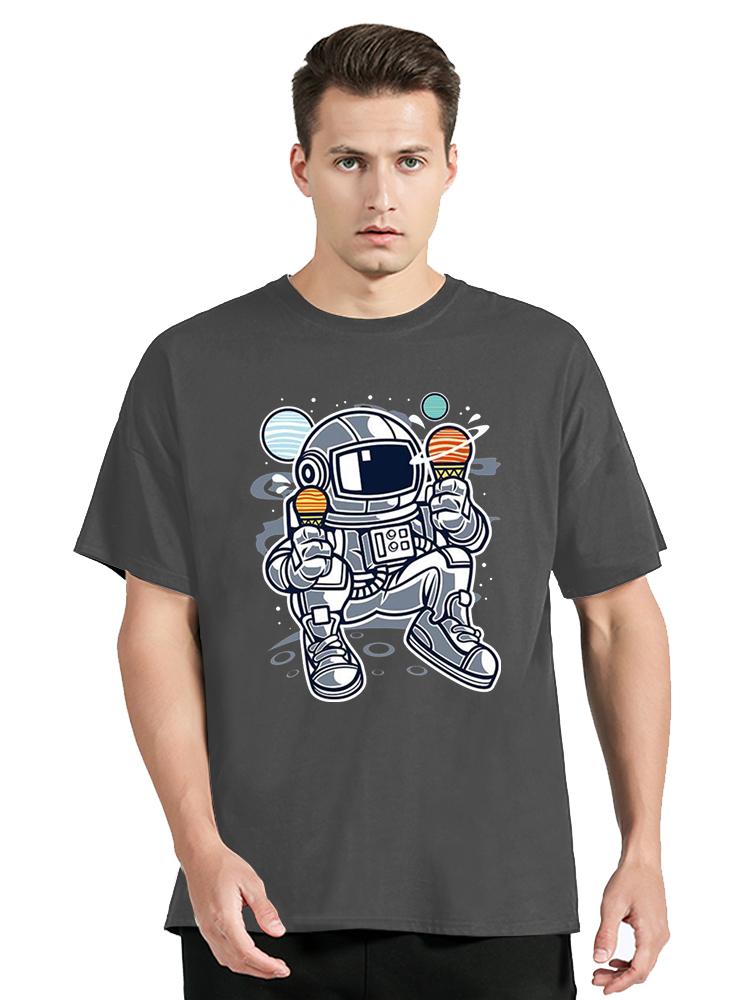 Astronaut Space Ice Cream Print Tshirt Summer Cotton Vintage Clothes Unisex Oversized Hip Hop Loose O Neck Streetwear Tops Tees